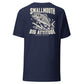 Wisco Outlet Smallmouth, Big Attitude back design on Navy tee