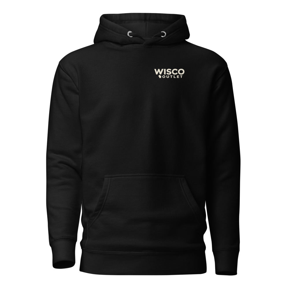 Wisco Outlet left-chest logo — Hoodie — Black — front