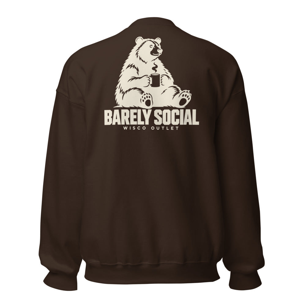 Barely Social Crewneck Sweatshirt — Dark Chocolate — back