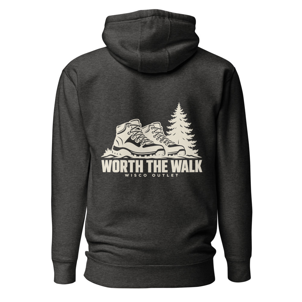 Worth the Walk Hoodie — Charcoal Heather — back