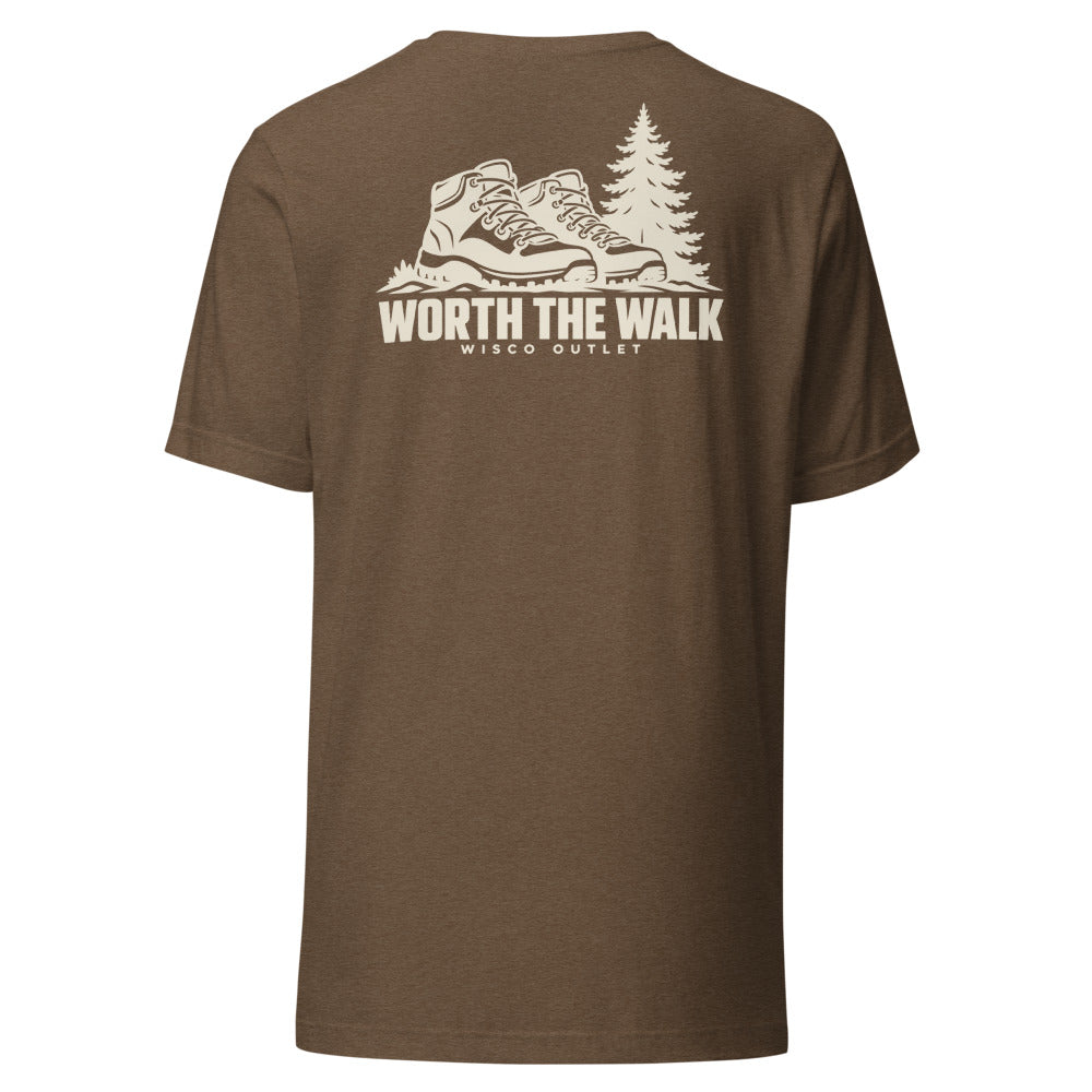 Worth the Walk T-Shirt — Heather Brown — back