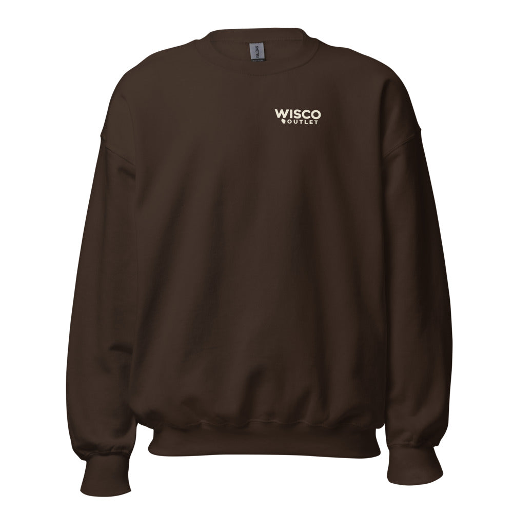 Wisco Outlet left-chest logo — crew — Dark Chocolate — front