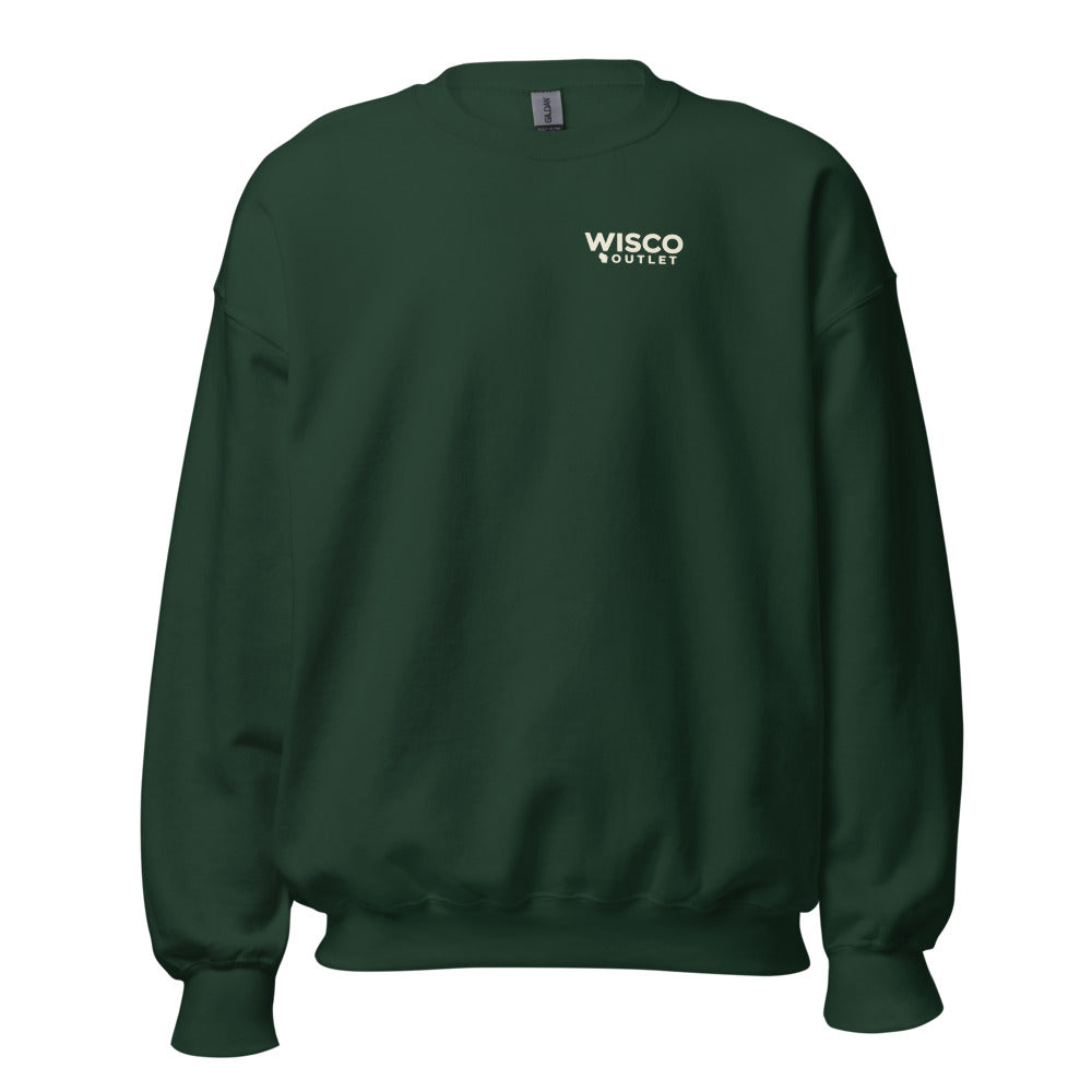 Wisco Outlet left-chest logo — crew — Forest Green — front