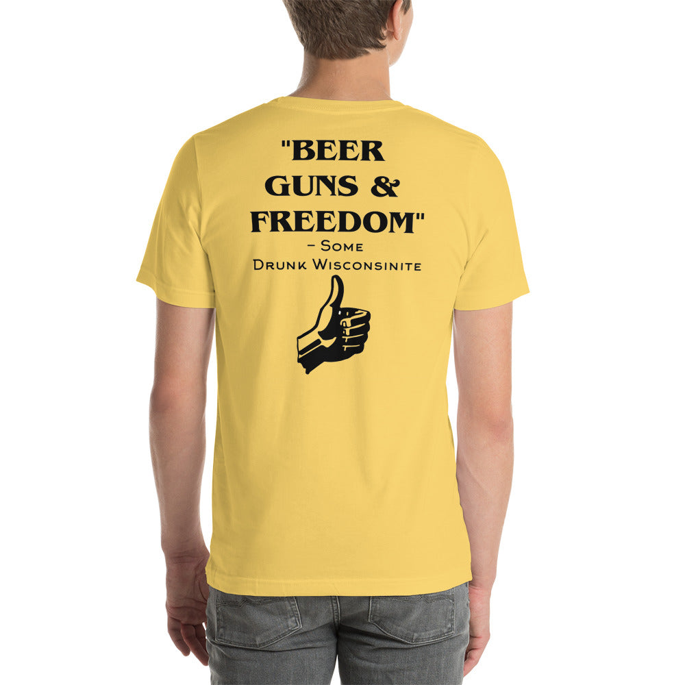 Wisco Outlet Beer, Guns, and Freedom T-shirt Black Design